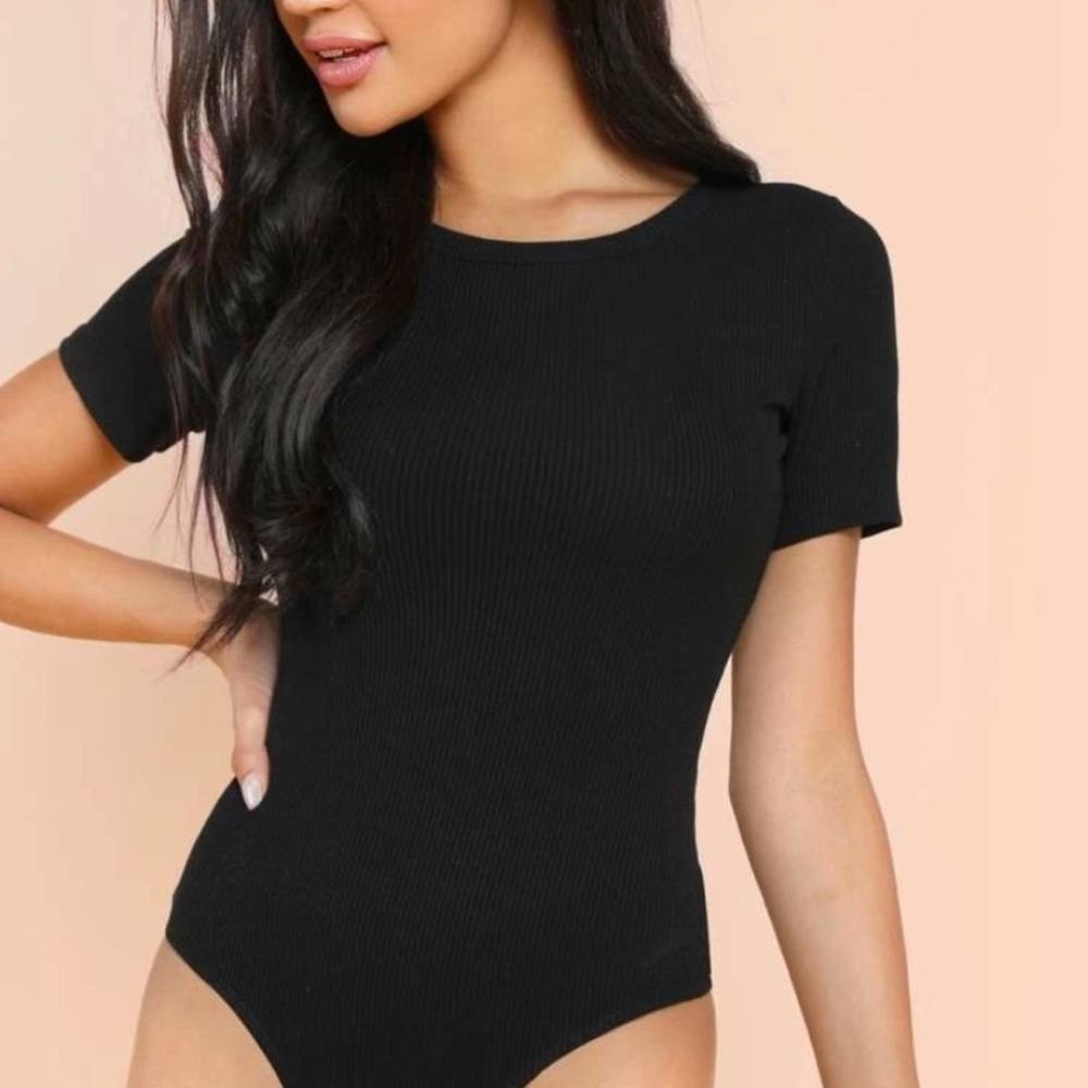 SHEIN Black Ribbed Bodysuit Size Small
